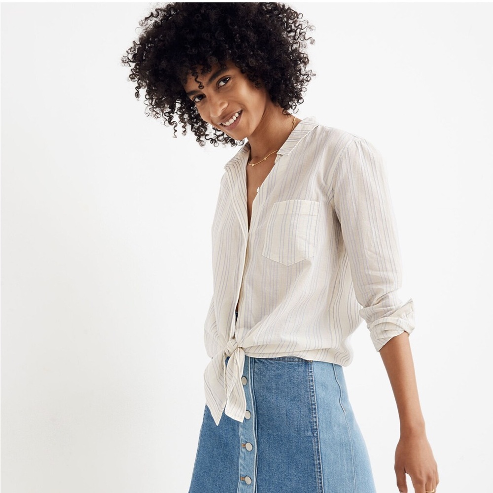 Madewell Striped Tie Front Top